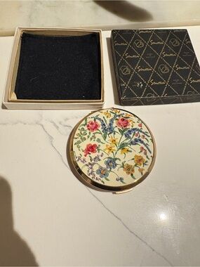 Vintage Stratton England Floral Enamel Compact Mirror -Multicolor Flowers-new